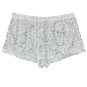 XL White Lace Paisley Sequin Coverup Beach Festival Shorts Drawstring Waist NEW